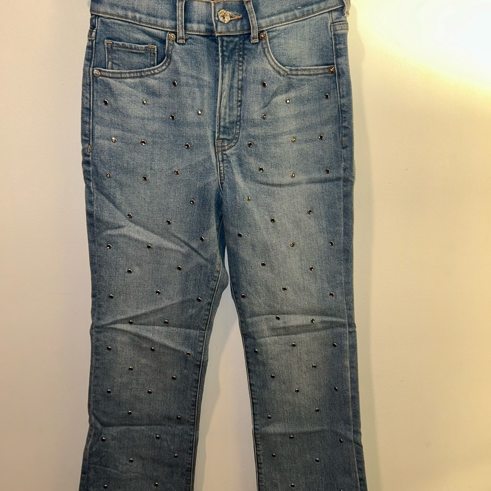 Express Cropped Flare Studded Jeans